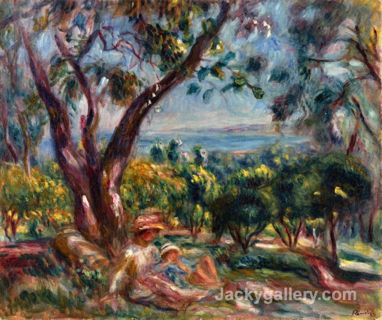 Cagnes Landscape with Woman and Child by Pierre Auguste Renoir paintings reproduction